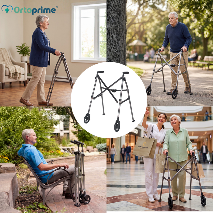Déambulateur Pliable 2 Roues Ultraléger Réglable en Hauteur