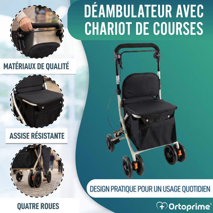 Déambulateur Chariot de Courses avec Siège | Aide à la Vie Quotidienne
