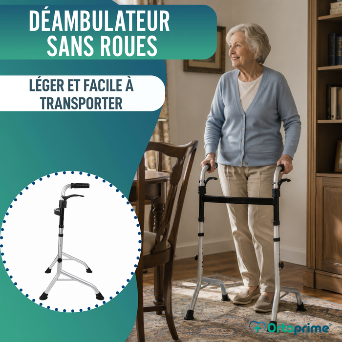 Déambulateur sans Roues avec Poignées Pliables | Hauteur Réglable