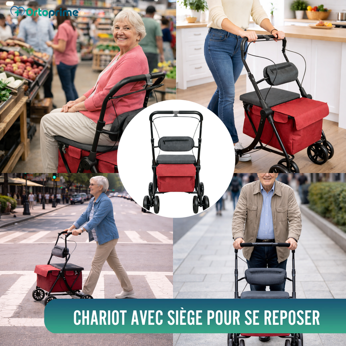 Déambulateur avec Chariot Pliable | Siège Intégré