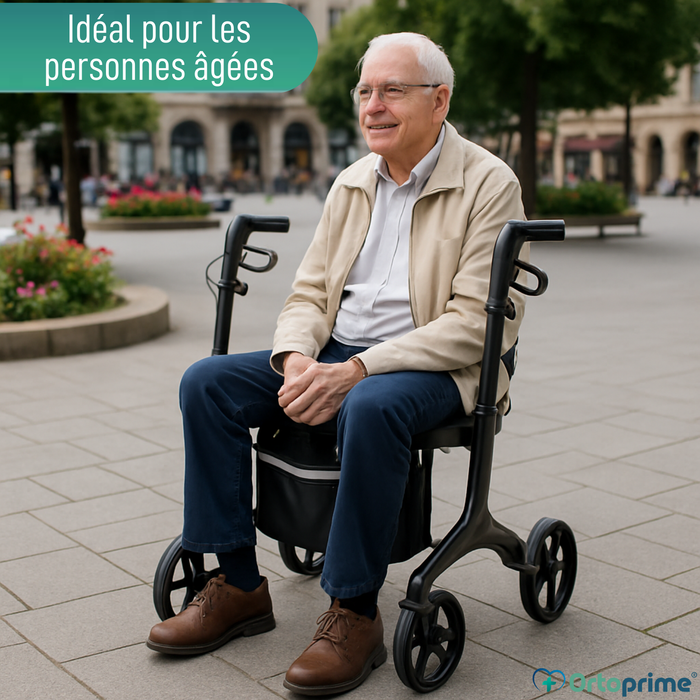 Déambulateur Pliable pour Adultes avec Siège | Fibre de Carbone
