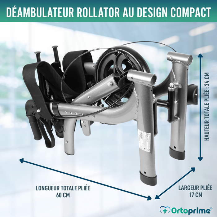 Déambulateur pour Personnes Âgées en Aluminium Rollator 4 Roues Pliable Siège et Freins
