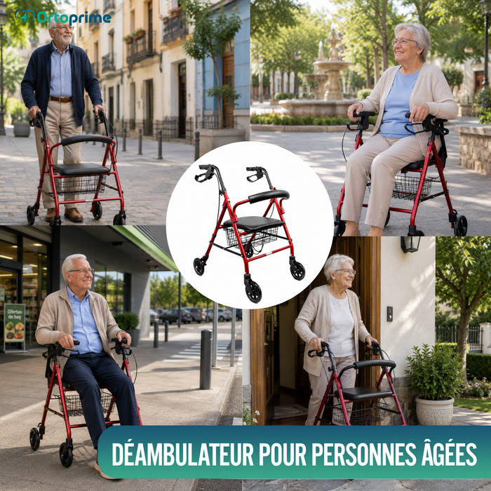 Déambulateur Rollator en Aluminium avec Freins et Siège Rembourré