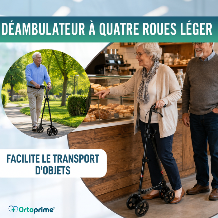 Canne à 4 Roues avec Frein Arrière | Réglable en Hauteur