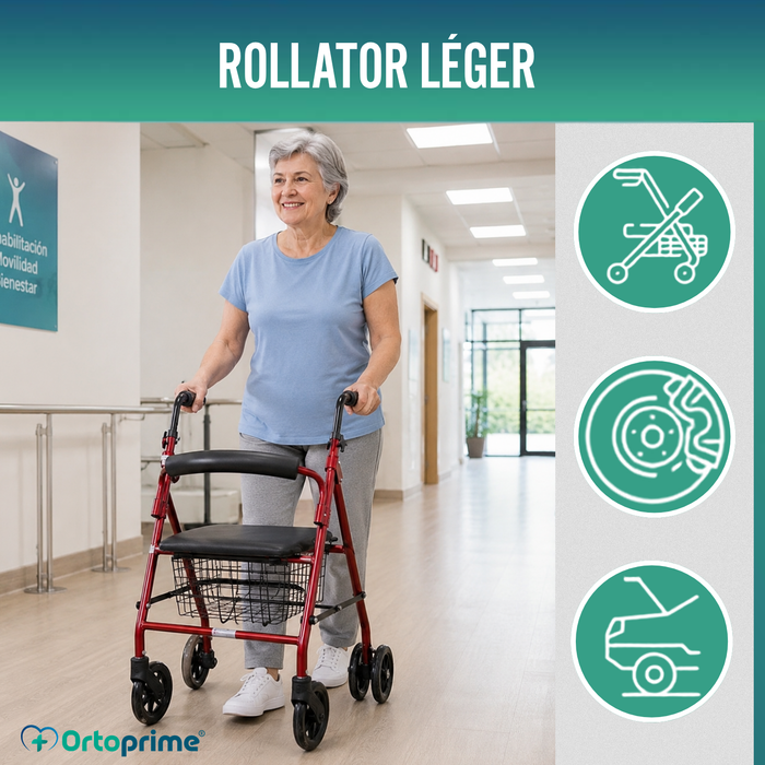 Rollator en Aluminium avec Freins de Pression et Siège Rembourré