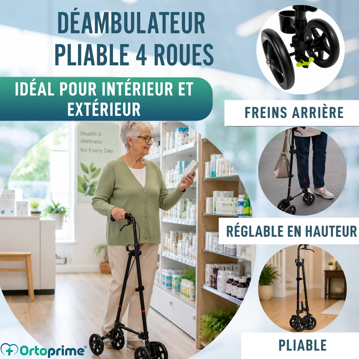 Canne à 4 Roues avec Frein Arrière | Réglable en Hauteur