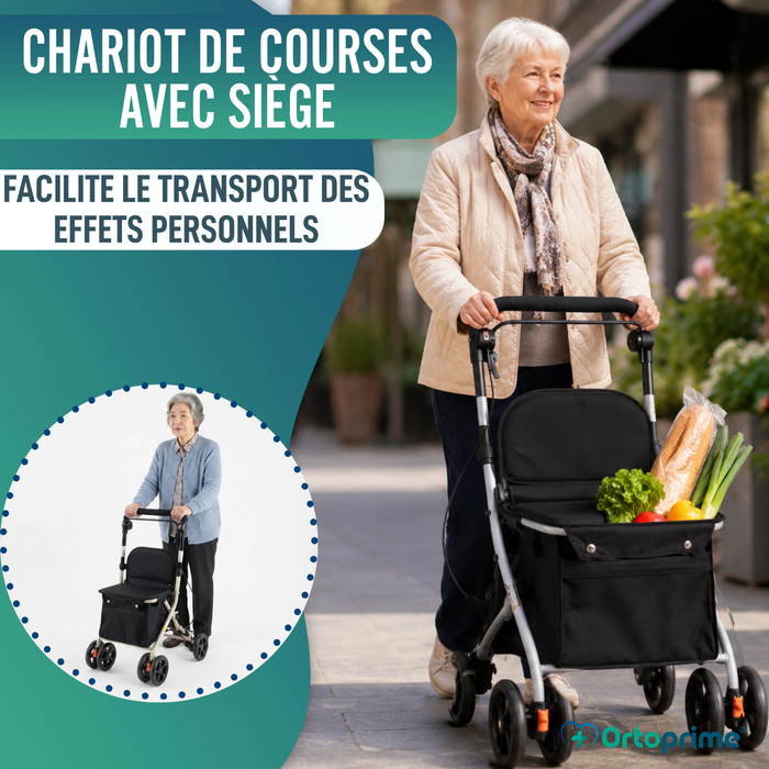 Déambulateur Chariot de Courses avec Siège | Aide à la Vie Quotidienne