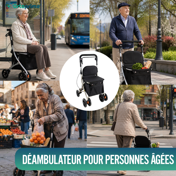 Déambulateur Chariot de Courses avec Siège | Aide à la Vie Quotidienne
