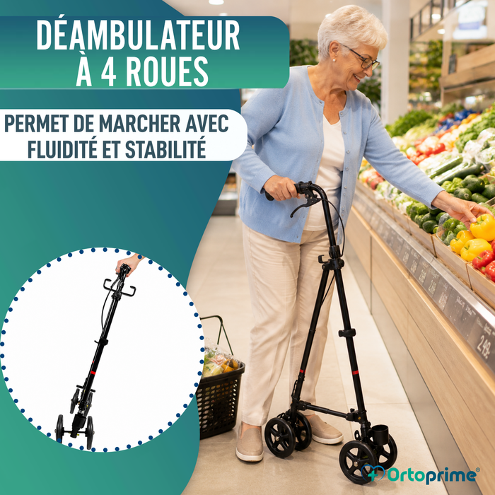 Canne à 4 Roues avec Frein Arrière | Réglable en Hauteur