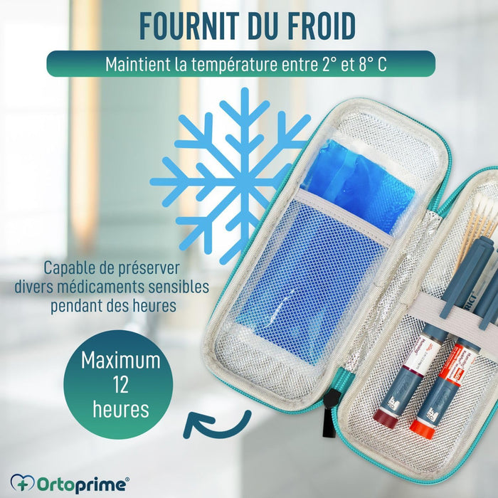 Étui Isolant pour l'Insuline avec 2 Sacs de Gel Froid et Fermeture Éclair