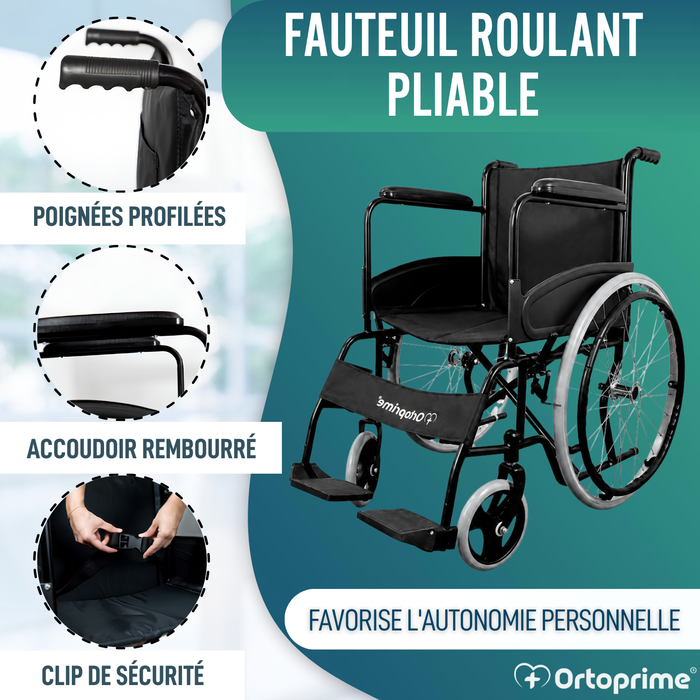 Chaise Roulante Pliante Auto-propulsée Avec Ceinture de Sécurité
