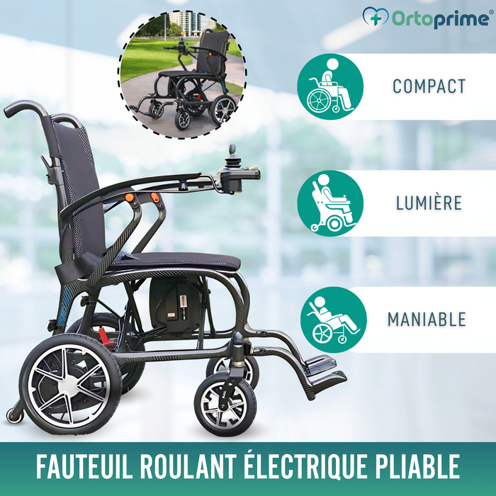 Fauteuil Électrique Compact pour Handicapé | Fibre de Carbone