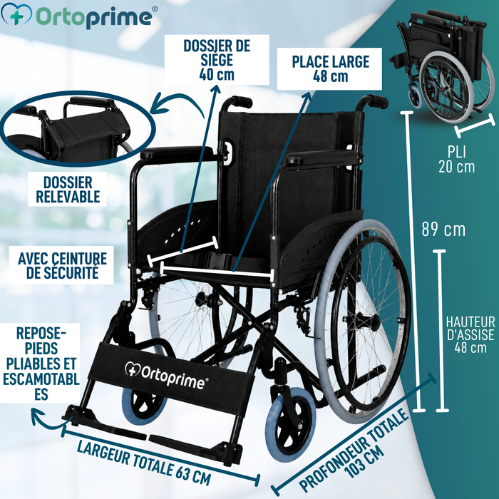 Fauteuil Roulant Pliable Leger pour Adulte Autopropulsable