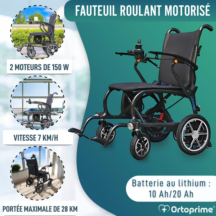 Fauteuil Électrique Compact pour Handicapé | Fibre de Carbone