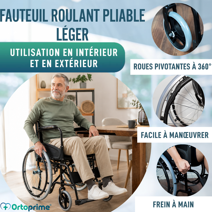 Chaise Roulante Pliante Auto-propulsée Avec Ceinture de Sécurité