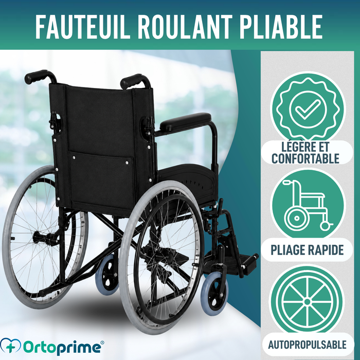 Fauteuil Roulant Pliable Leger pour Adulte Autopropulsable