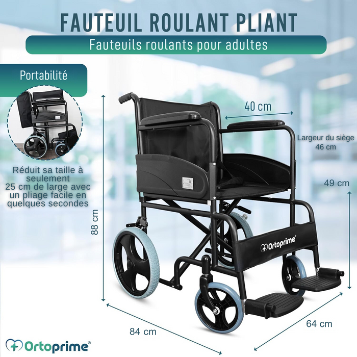 Fauteuil Roulant Pliable Orthopédique pour Adultes