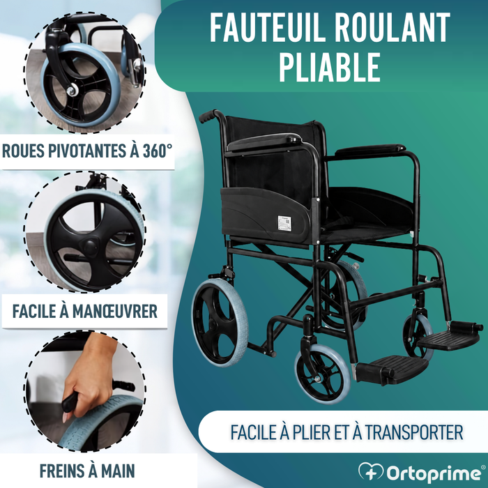 Fauteuil Roulant Pliable Orthopédique pour Adultes
