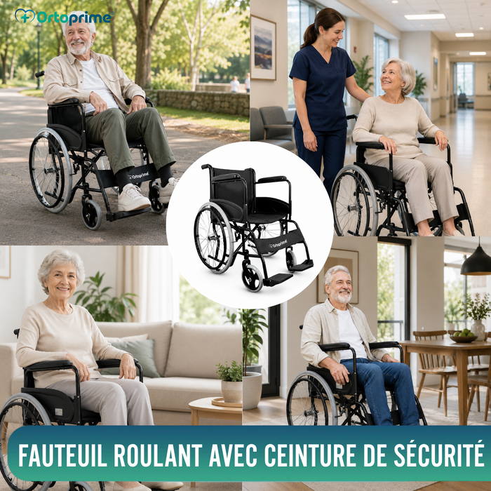 Chaise Roulante Pliante Auto-propulsée Avec Ceinture de Sécurité