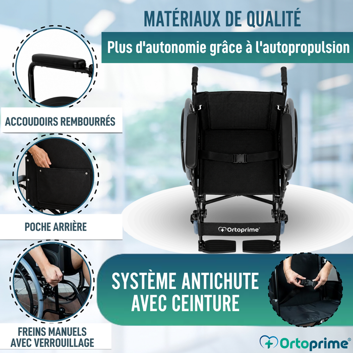 Fauteuil Roulant Pliable Leger pour Adulte Autopropulsable