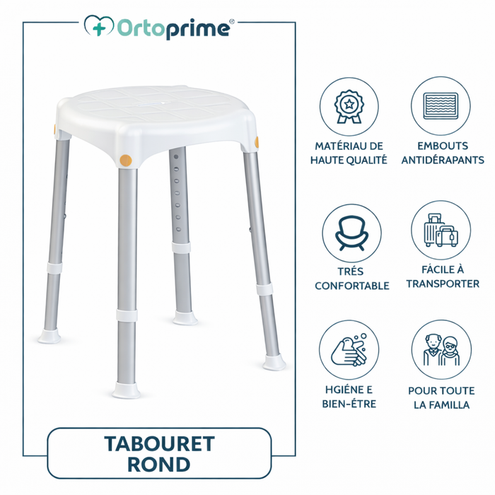 Tabouret de Douche Rond Réglable en Hauteur | Démontable