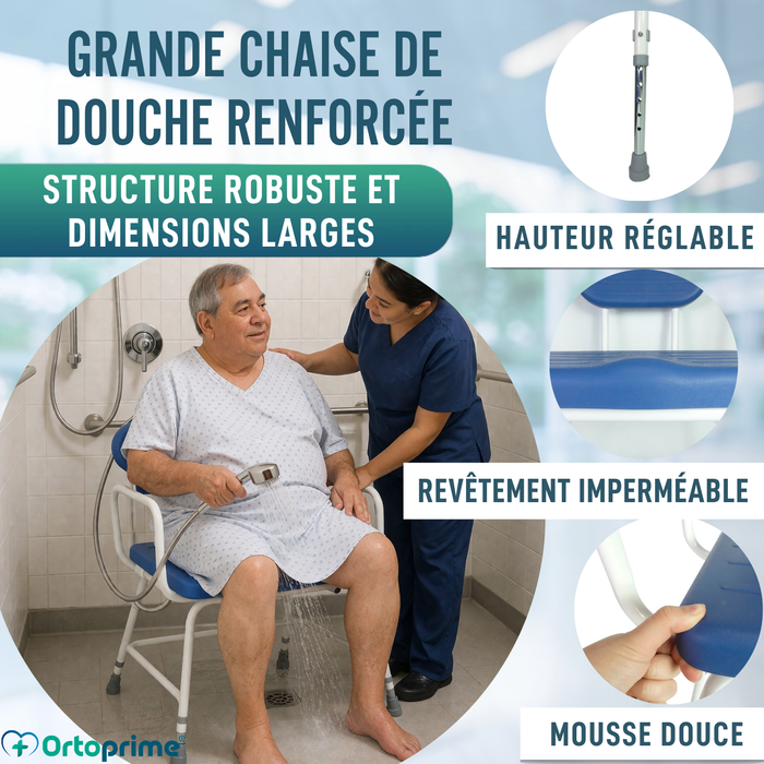 Chaise de Douche Bariatrique XXL avec Dossier et Accoudoirs