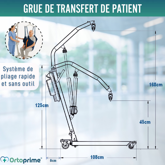 Grue Robuste pour Patients avec Harnais 2 Tailles
