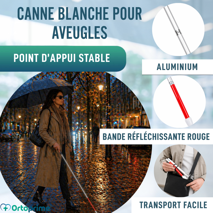 Canne Blanche Pliante en Aluminium pour Malvoyants