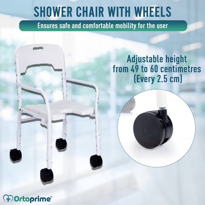 Chaise de douche avec roues et hauteur réglable | Pliable