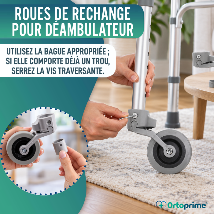 Kit x2 Roues pour Déambulateurs et Marchettes 22, 25 et 30 mm