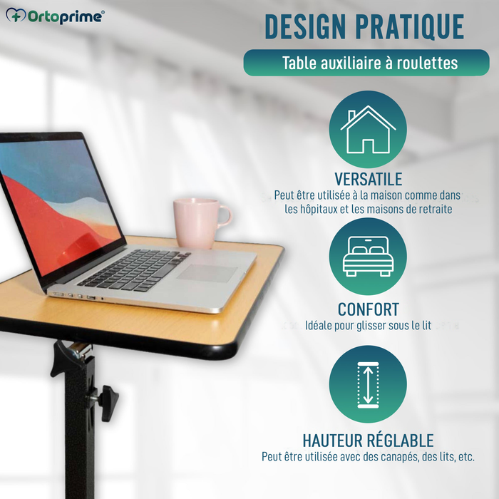 Table d'appoint pliante avec hauteur réglable et plateau inclinable à 90°