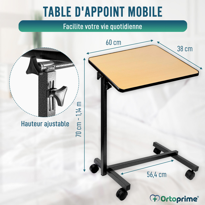 Table d'appoint pliante avec hauteur réglable et plateau inclinable à 90°