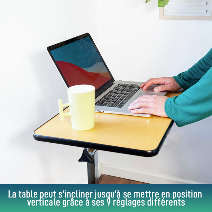 Table d'appoint pliante avec hauteur réglable et plateau inclinable à 90°