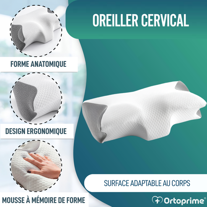 Oreiller ergonomique en Mousse à Mémoire de Forme pour la Nuque avec Contour