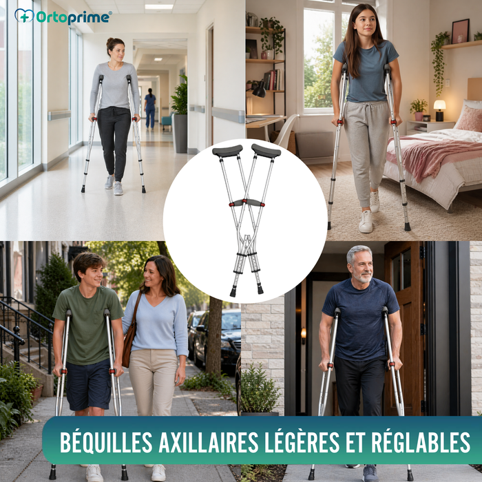 Béquilles Axillaires en Aluminium Réglables | Lot de 2