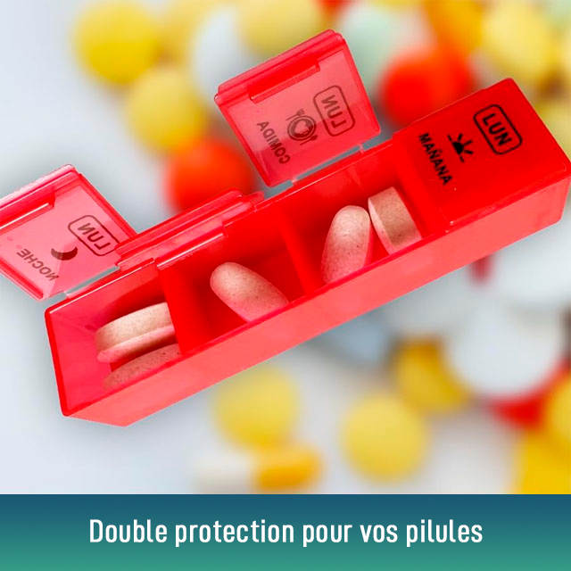 Boîte à pilules hebdomadaire 4 prises avec étui de protection