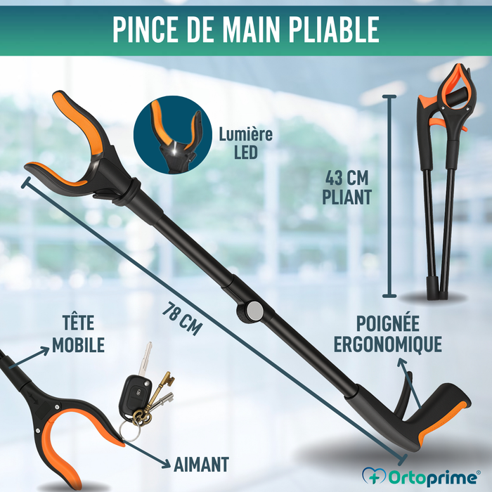 Pince Ramasse-Objets avec Aimant et LED | Pliable