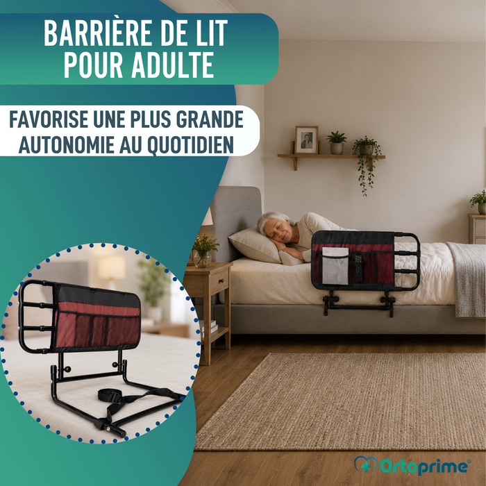 Barrière de Lit pour Adulte avec Poches et Réglable