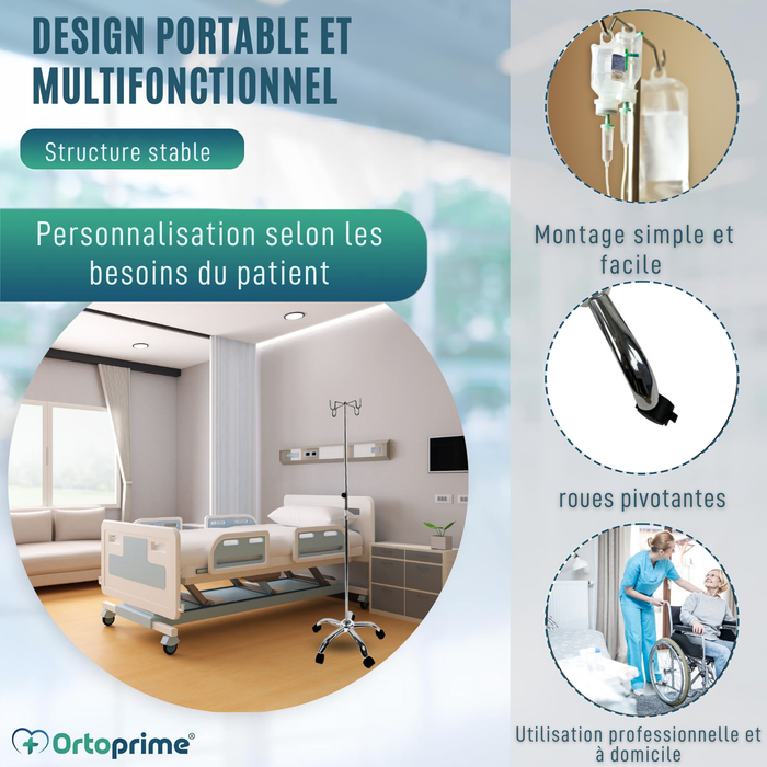 Porte-Perfusion Hospitalier Portable Professionnel et Domestique