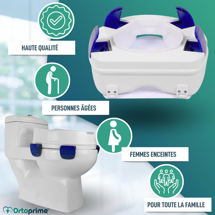 Élévateur WC Adulte 11cm | Rehausseur WC Orthopédique 4 Clips