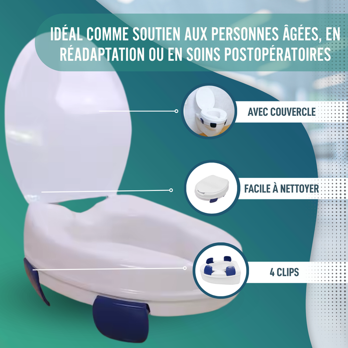 Élévateur WC Adulte 11cm | Rehausseur WC Orthopédique 4 Clips