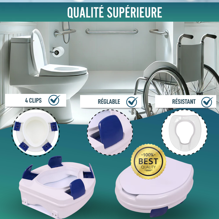Élévateur WC Adulte 11cm | Rehausseur WC Orthopédique 4 Clips