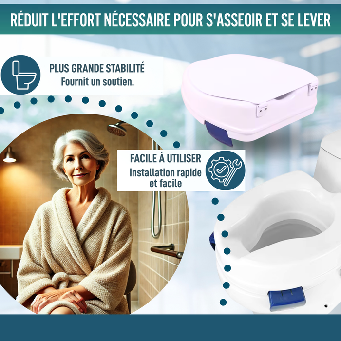 Élévateur WC Adulte 11cm | Rehausseur WC Orthopédique 4 Clips