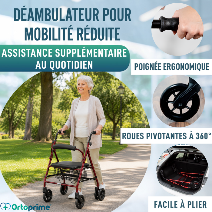 Rollator en Aluminium avec Freins de Pression et Siège Rembourré