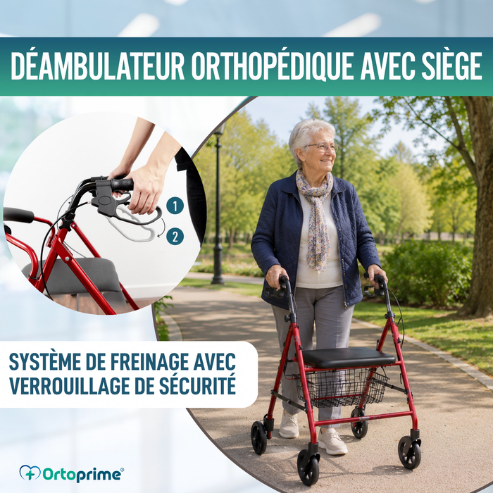 Déambulateur Rollator en Aluminium avec Freins et Siège Rembourré