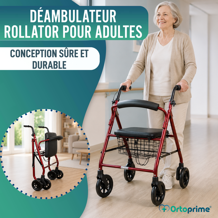 Rollator en Aluminium avec Freins de Pression et Siège Rembourré