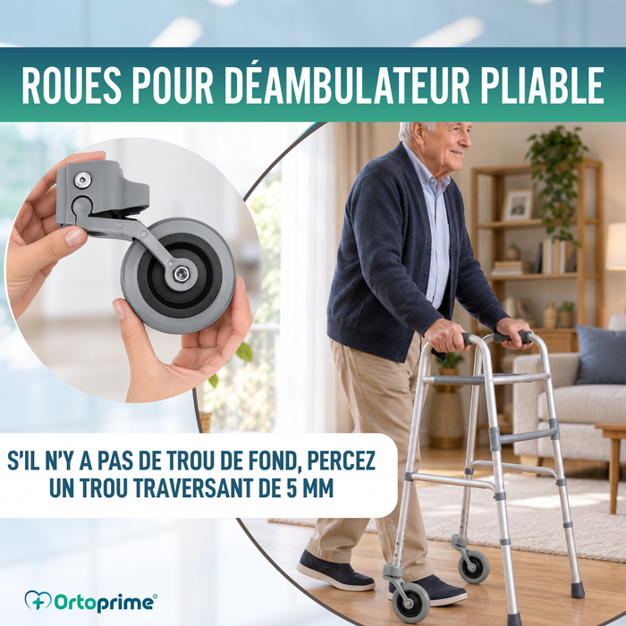 Kit x2 Roues pour Déambulateurs et Marchettes 22, 25 et 30 mm