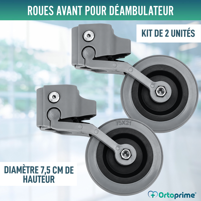 Kit x2 Roues pour Déambulateurs et Marchettes 22, 25 et 30 mm