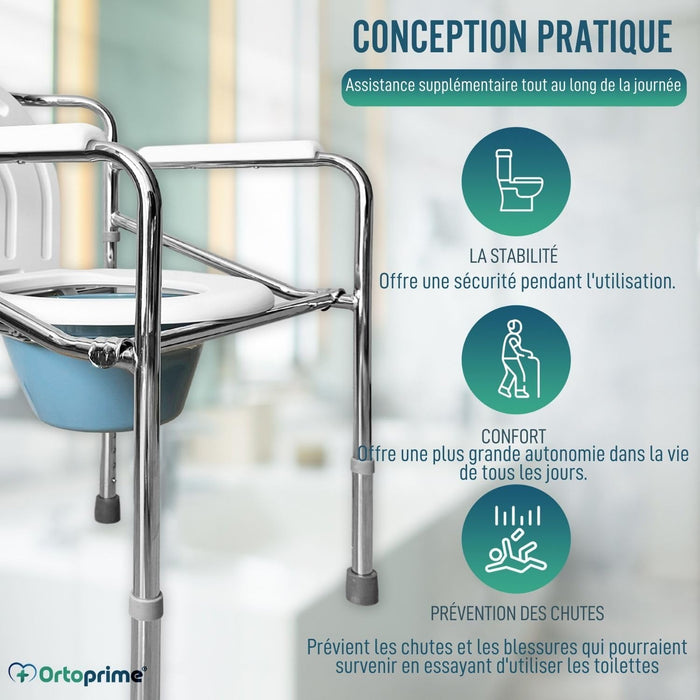 Chaise WC Portable avec Urinoir Intégré et Réglable en Hauteur