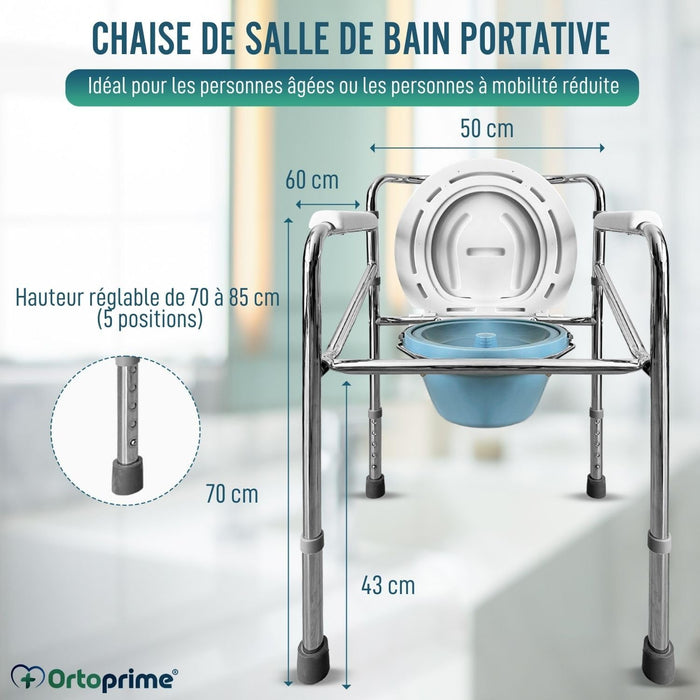 Chaise WC Portable avec Urinoir Intégré et Réglable en Hauteur